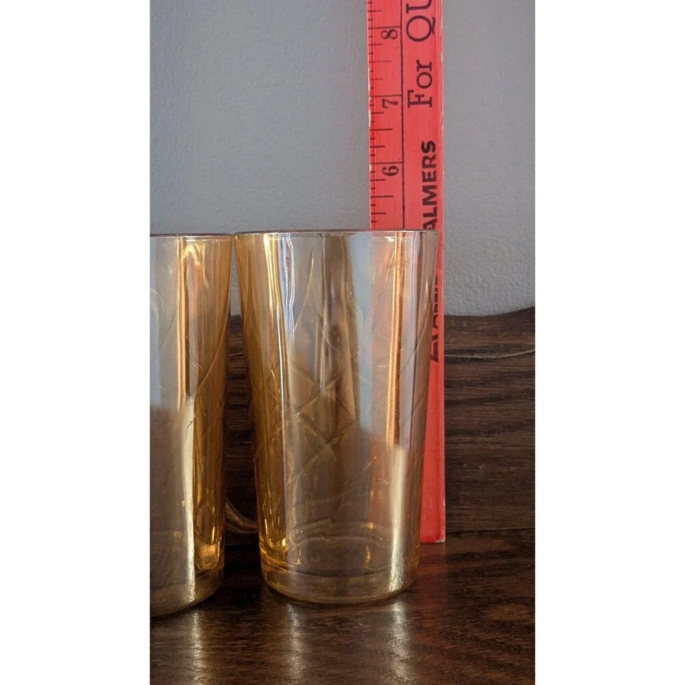6 Jeannette Swirl Marigold Carnival Glass Tumblers Iridescent Vintage MCM 1960s